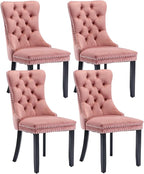 Pink Velvet Dining Chairs Set of 4, Upholstered Dining Room Chairs with Back Ring Pull Trim and Solid Wood Legs, Tufted Wingback Kitchen Chairs for Dining Room,Living Room,Kitchen(Pink)