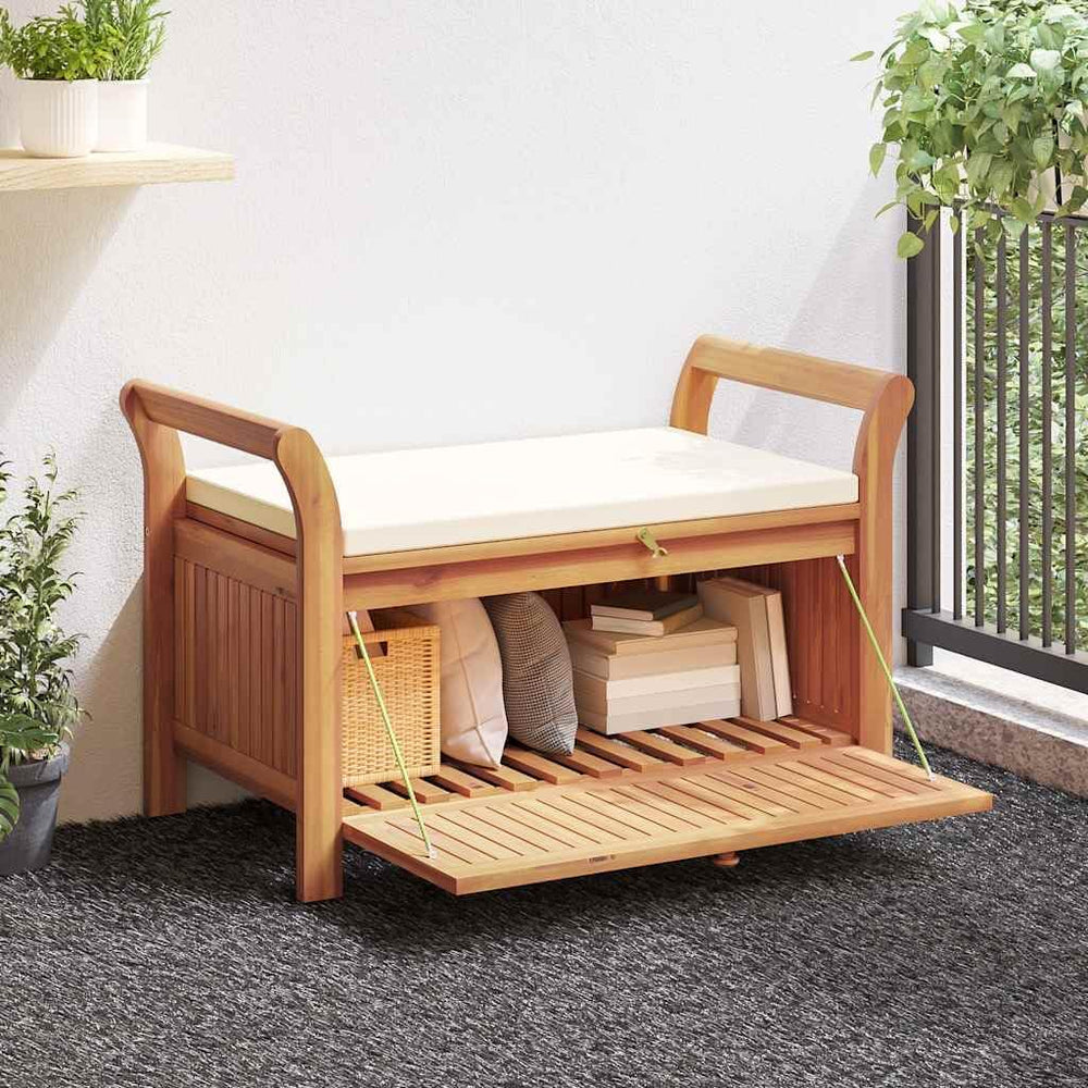 Wooden Garden Storage Bench 49.6" Solid Acacia Patio Storage Bench with ...