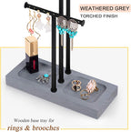 Love-KANKEI Jewelry Organizer Stand Metal & Wood Base and Large Storage Necklaces Bracelets Earrings Holder Organizer Gift Black and Weathered Grey