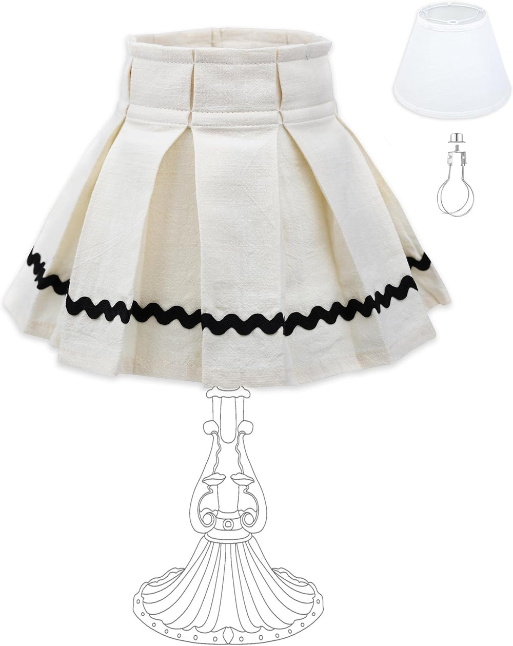Pleated Fabric Lamp Shade with Bulb Clip Adapter, Detachable & Washable C...
