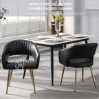Faux Leather Dining Chairs Gold Legs, Modern Black PU Leather Dining Room Chairs with Arms Set of 2 Upholstered Accent Chair Armchair with Barrel Back for Kitchen Living Room