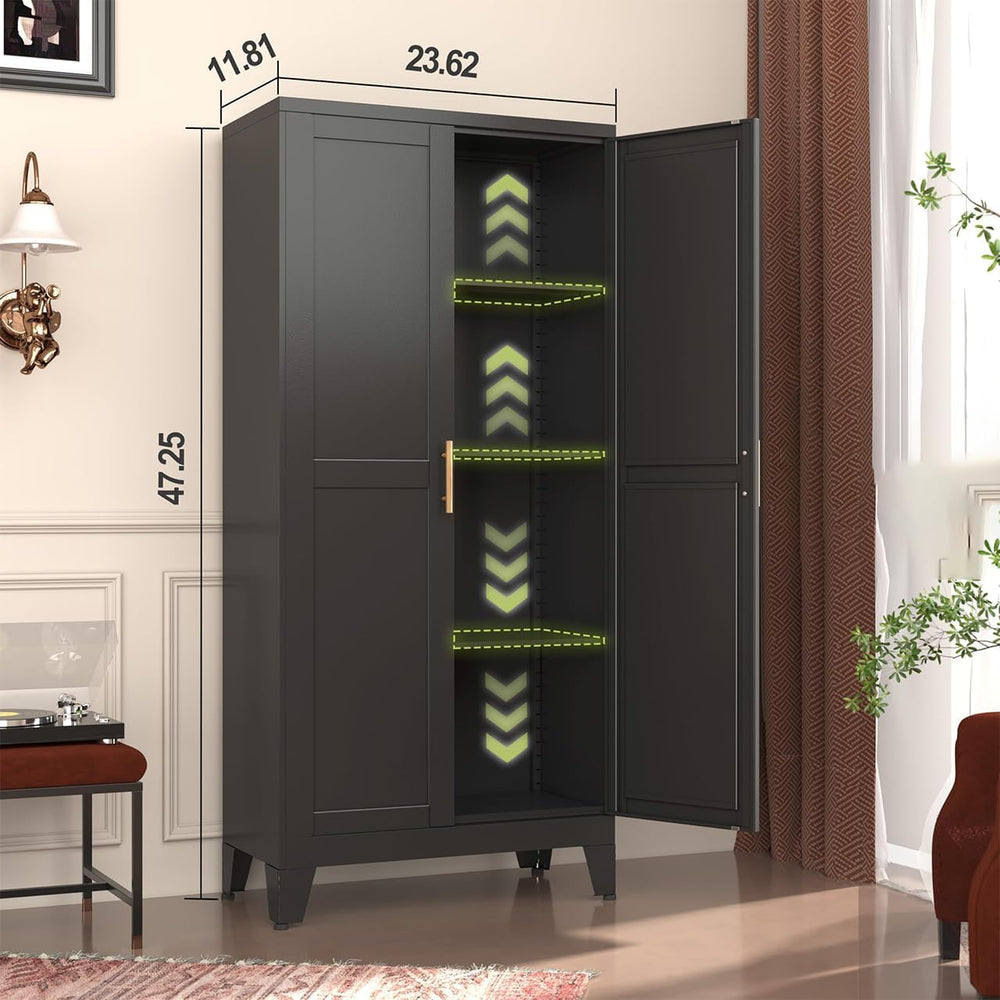 GAIOUS Metal Storage Cabinet, Black Pantry Storage Cabinets with 2 Door | and...