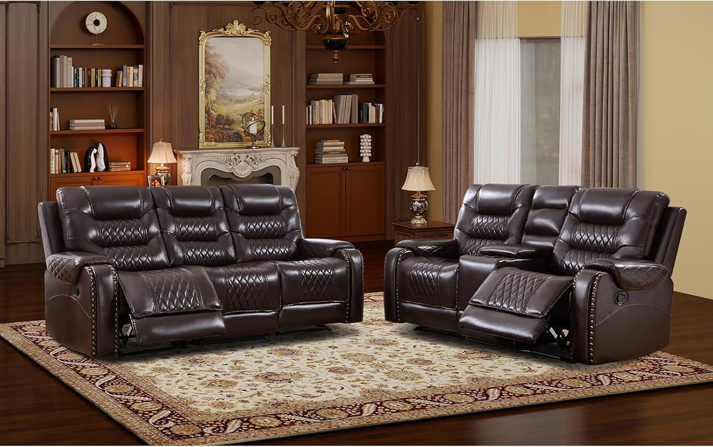 EBELLO 2 Pieces Faux Leather Manual Recliner Sofa Set, Reclining Living Room ...