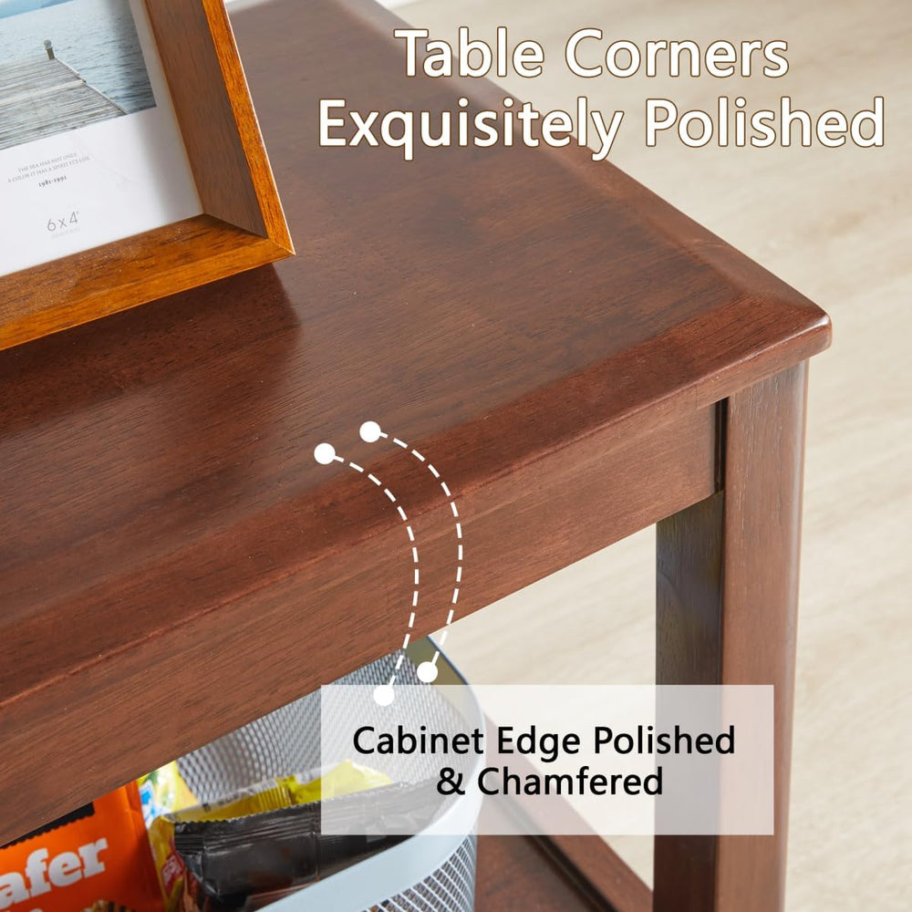 Solid Wood End Table with Storage Shelf, 2-Tier Rustic Side Table for Living ...