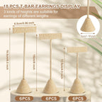 Marsui 18 Pcs Earring Display Set Earring T Bar Display Earring Holders with 3 Heights Earrings Display Stand for Jewelry (Linen Color)