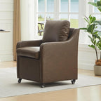 Rolled Dining Chair with Casters, Upholstered Modern Rolling Armchair with Wheels for Kitchen (1, PU Coffee)