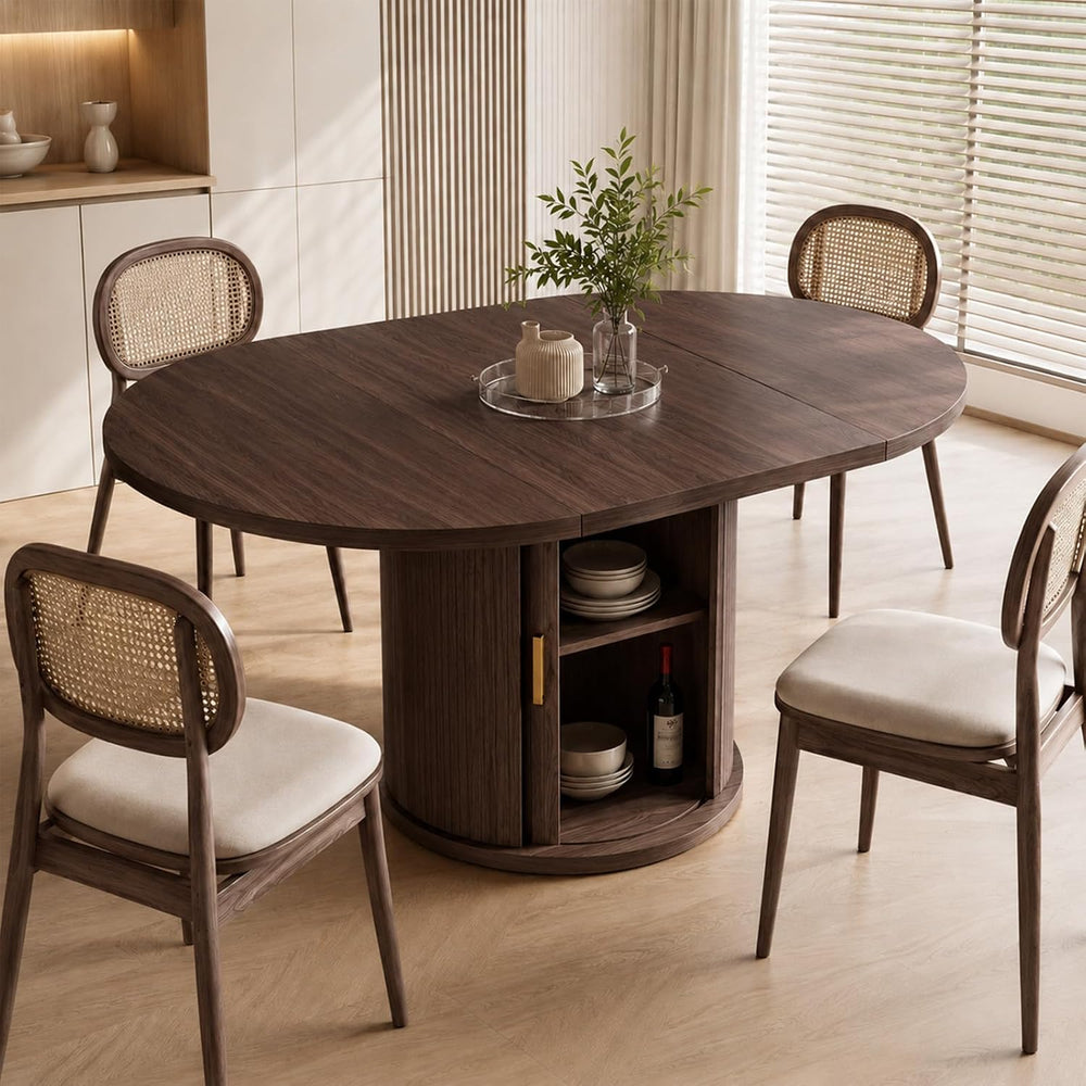 47 63" Extendable Round Wooden Dining Kitchen Table | 4-8 Seat Height Ad...