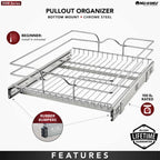 Rev-A-Shelf Kitchen Cabinet Pullout Shelf and Drawer Organizer Slide Out Pantry Storage Basket in Multiple Sizes, 18 x 22 In, 5WB1-1822CR-1