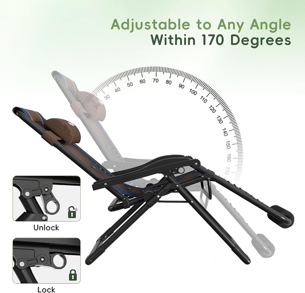 Amopatio Zero Gravity Reclining Patio Chair,XXL Foldable Lounge Chair with Removable Cup Holder/Headrest/Footrest,500LBS Capacity, Portable for Outdoor Patio Pool Backyard