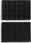 Frebeauty Stackable Velvet Jewelry Organizer Trays for Drawers Inserts Jewelry Storage Tray Display Case, Stud Earrings Bracelets Necklace Rings Accessories Trays for Women (Set of 2 Black)
