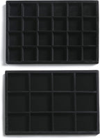 Frebeauty Stackable Velvet Jewelry Organizer Trays for Drawers Inserts Jewelry Storage Tray Display Case, Stud Earrings Bracelets Necklace Rings Accessories Trays for Women (Set of 2 Black)