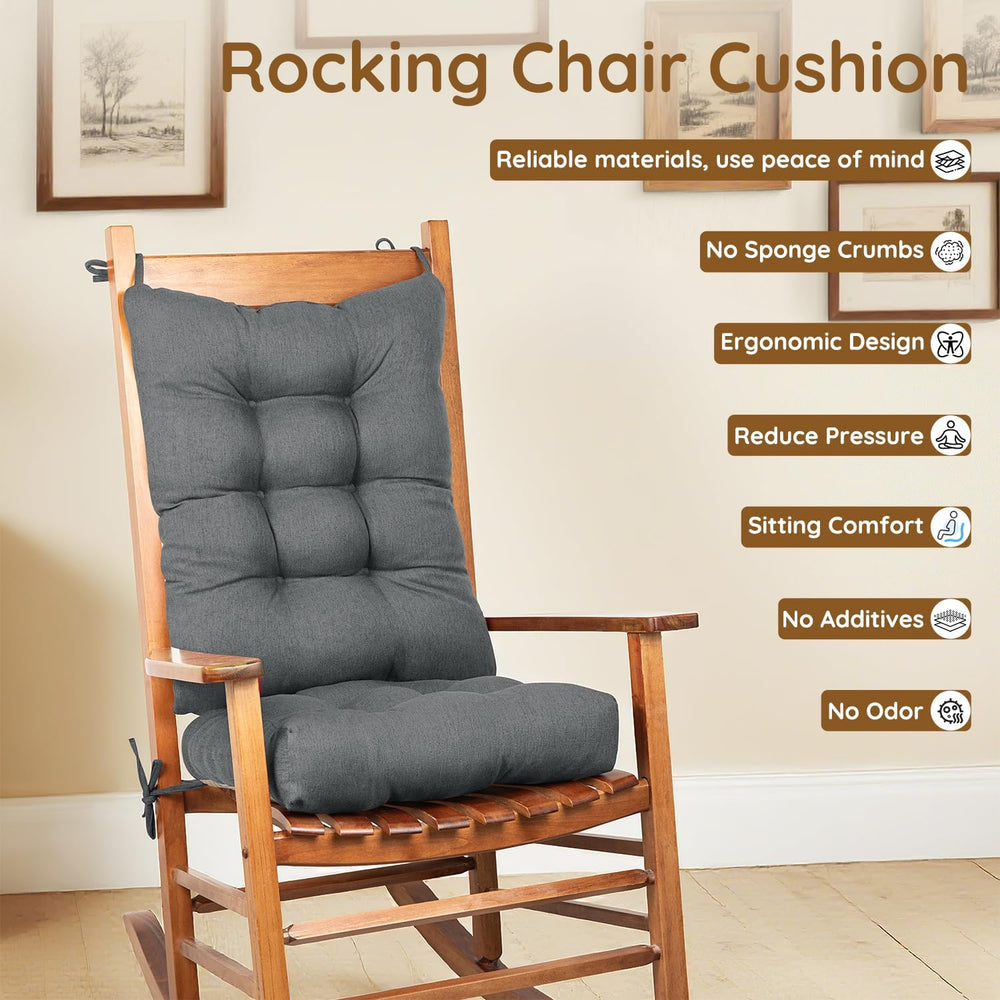 Rocking Chair Cushion, High Back Chair Pads with Ties, Set of 2