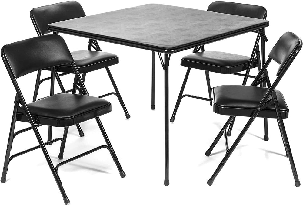 Vinyl Folding Card Table and Chair Set (5pc) - Comfortable Padded Upholstery ...