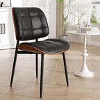 Dining Chair, Black Mid Century Modern Dining Room Chair, Upholstered Faux Leather Kitchen Chairs with Thick Cushion and Walnut Bentwood Back for Kitchen Dining Room, Black
