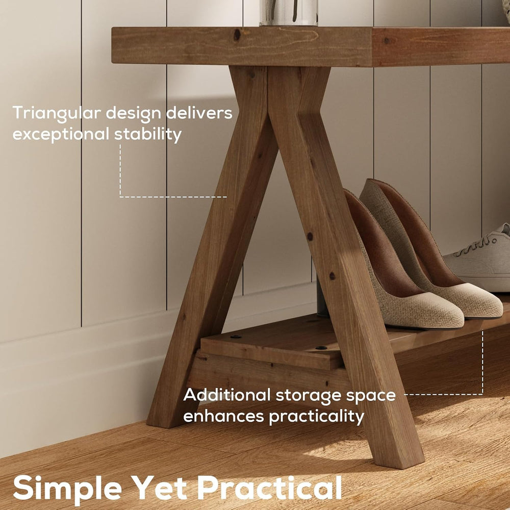 RowyPoey 51" Solid Wood Bench, Long Farmhouse Entryway Bench with Storag...