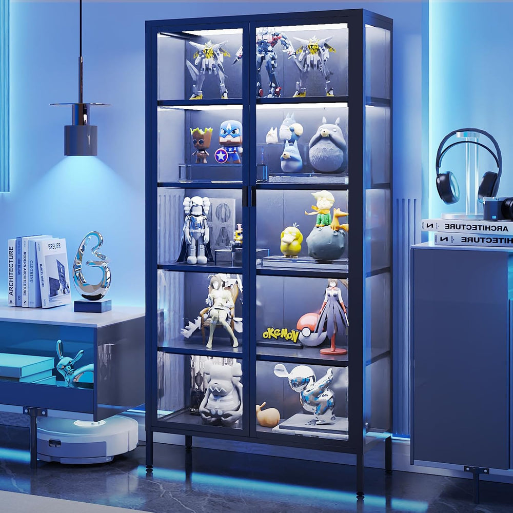 71" H Display Cabinet with Glass Doors,Display Case with LED Sensor Ligh...
