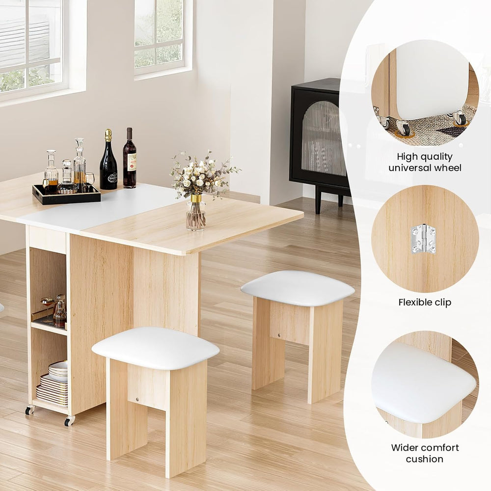 AWQM Folding Dining Table Set, Storage Folding Table & Chair, Beige White...