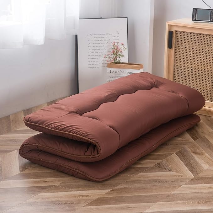 MAXYOYO Japanese Floor Mattress Futon Mattress, 4" Thicken Tatami Mat Sleeping Pad Foldable Roll Up Mat Boys Girls Dormitory Pad Kids Floor Lounger Pillow Bed, Charcoal Grey, Queen Size