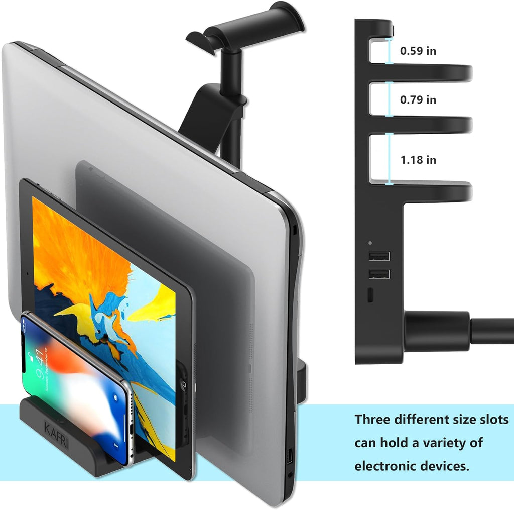KAFRI Headphone and Controller Stand with USB A&C Charger, Desk Gaming Accessories Headset Holder with USB Charging Port and 2 AC Outlets, Switch/Phone Storage Organizer, Gamer Gift for Men Boyfriend