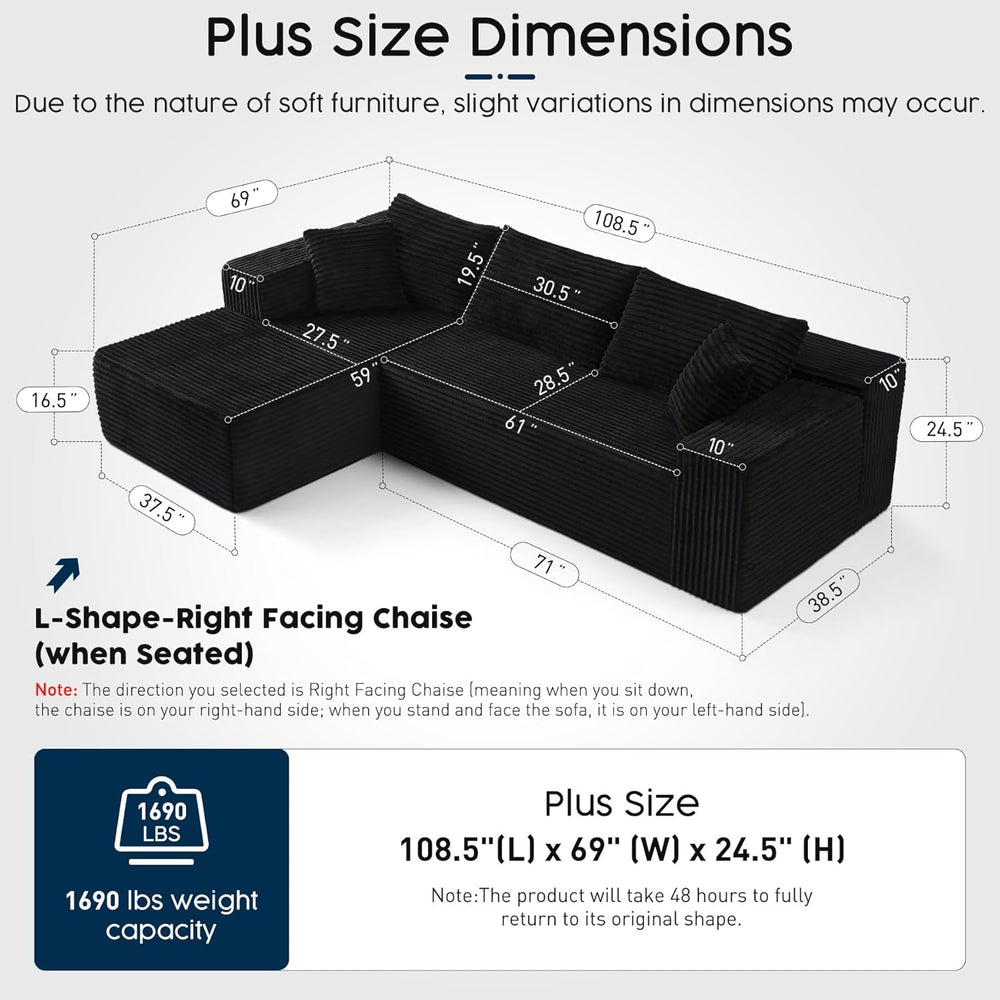 108” Modular Sectional Sofa, Right Facing Chaise (Sitting: Chaise on Your Rig...