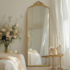 G-LEAF Vintage Baroque Full Length Floor Mirror 22"X65", Victorian Antique Mirror with Brush Gold Ornate Metal Frame for Fireplace Entryway Living Room Hallway Bathroom