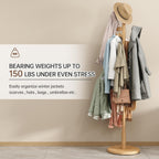 Muwuele Solid Wood Cactus Coat Rack, Freestanding Coat Rack With 6 L-Shaped Hooks and 3 Adjustable Sizes, Coat Tree for Bedroom, Entryway, Livingroom, Coat Hanger Stand for Coats, Handbags (Natural)