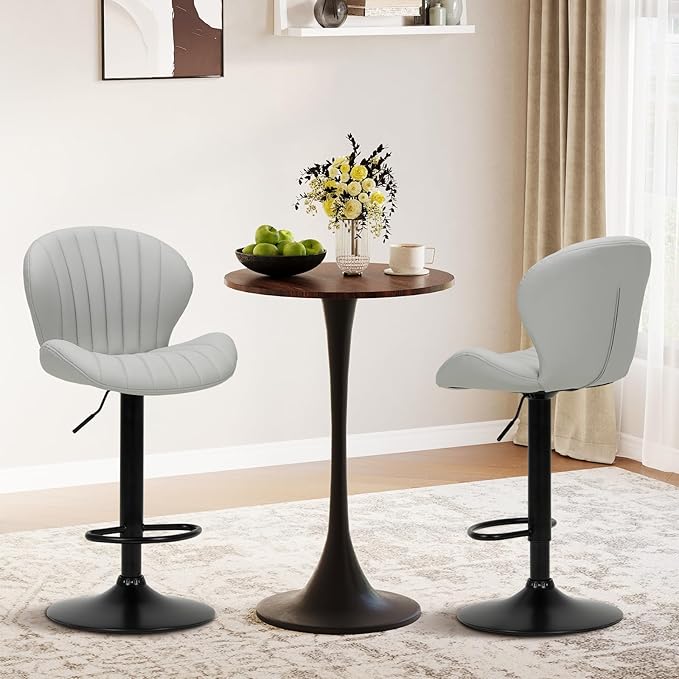 COLAMY Bar Stools Set of 6, Modern Swivel Bar Chairs, Adjustable Faux Leather...