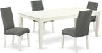 East West Furniture LGDR5-LWH-07 5 Piece Kitchen Table Set for 4 Includes a Rectangle Butterfly Leaf Dining Table and 4 Gray Linen Fabric Upholstered Chairs, 42x84 Inch, Linen White