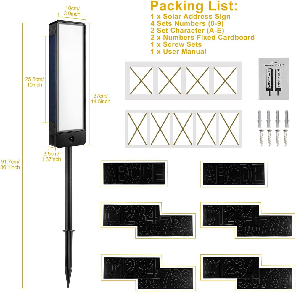 T-SUN Solar Address Signs for Yard Vertical LED House Numbers for Outside