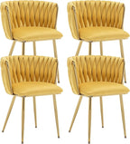 Kiztir Velvet Dining Chairs Set of 4, Modern Dining Chair with Gold Metal Legs, Luxury Tufted Dining Chairs for Living Room, Bedroom, Kitchen (Yellow)