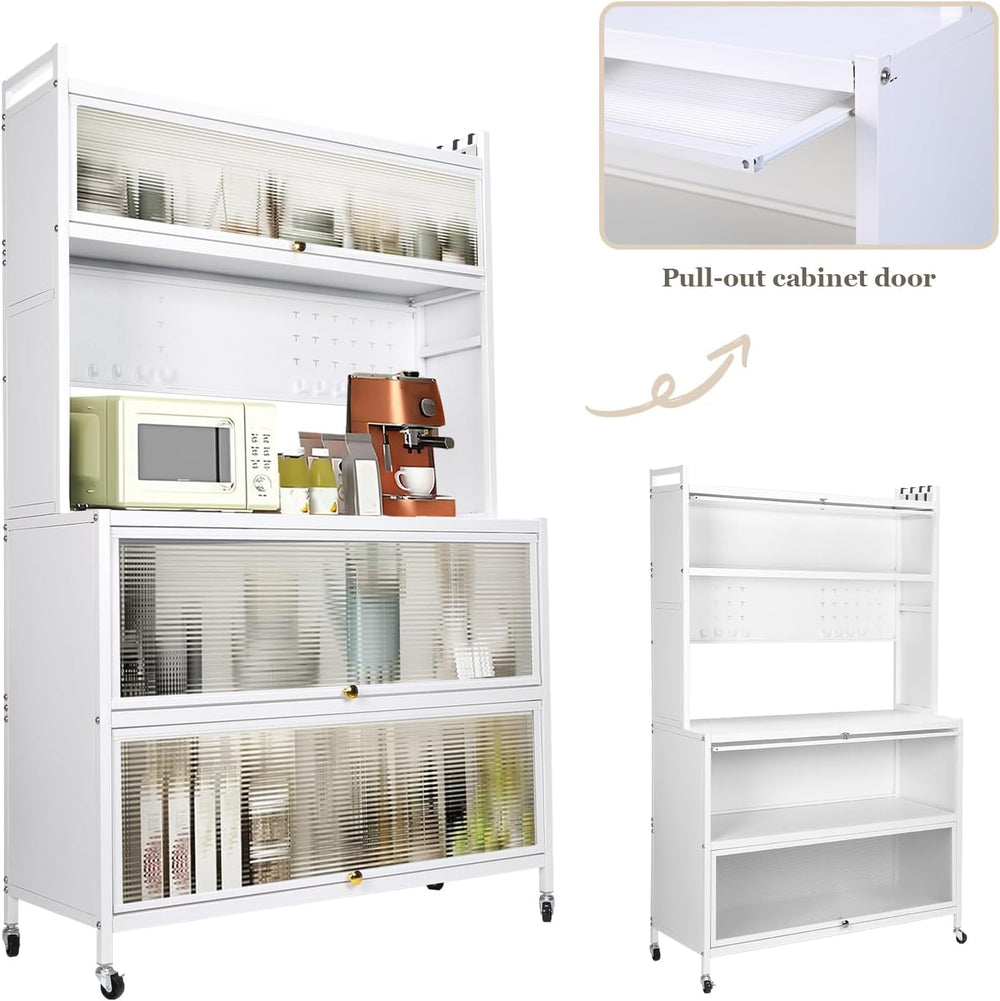 Kitchen Pantry Storage Cabinet with Shelf, Multi-Layer Metal Pantry Cabinet o...