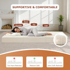 6-Inch Tri-Fold Foldable Mattress, Folding Sofa Bed with Removable Washable Cover, Portable Futon Mattress Full Size Floor Guest Mat with Non-Slip Bottom & Carry Handles for Camping (Beige, Queen)