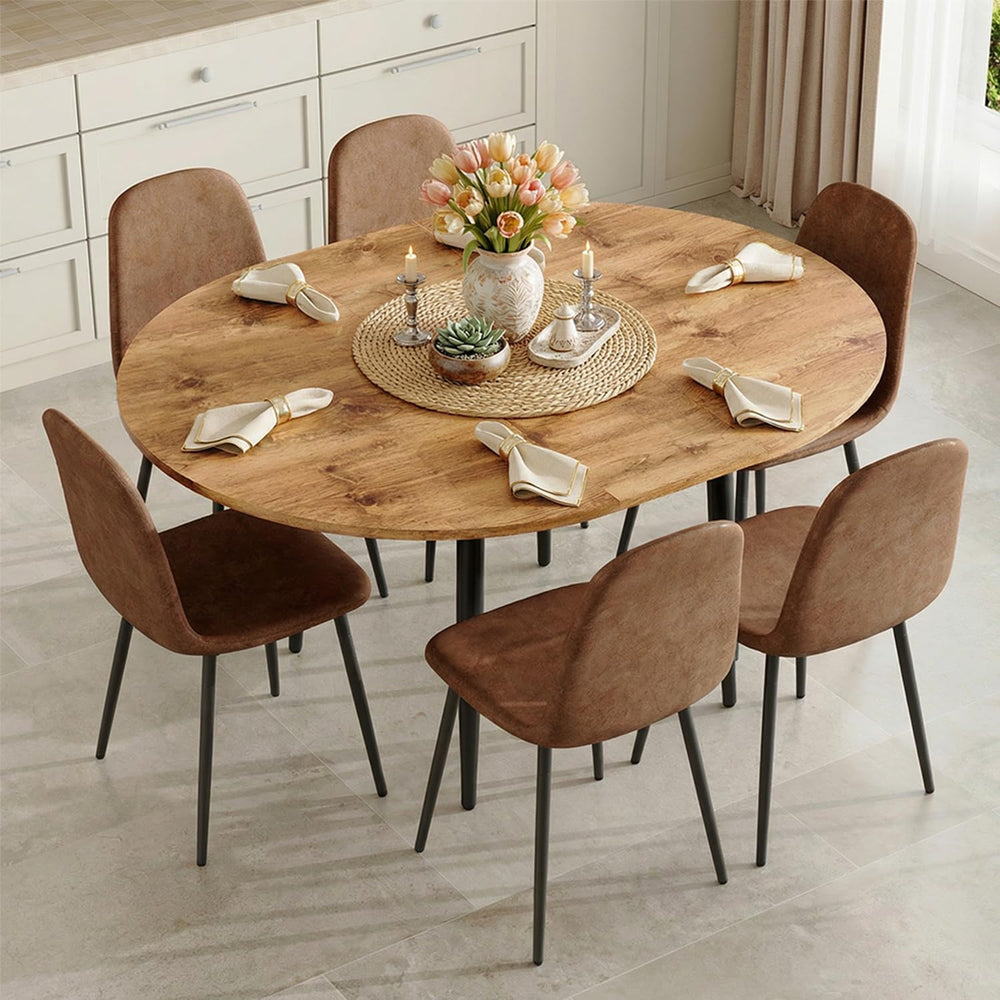 FURNITO Round Dining Table Set for 6, 42"-54" Round to Oval Extenda...