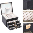BOOVO Clear Lid Jewelry Box,4 Layers Jewelry Organizer Large Jewelry Storage Box with 3 Drawers,Jewelry Holder Organzier of Rings Earrings Necklace Bracelets for Women (Black, 4 Layer)