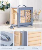 Homde Christmas Gifts Jewelry Box 360° Rotating, Necklace Earring Organizer with Transparent Window, Mirror, 7 Drawers, Large Ring Display Storage Case for Girls Women (Grey Blue)