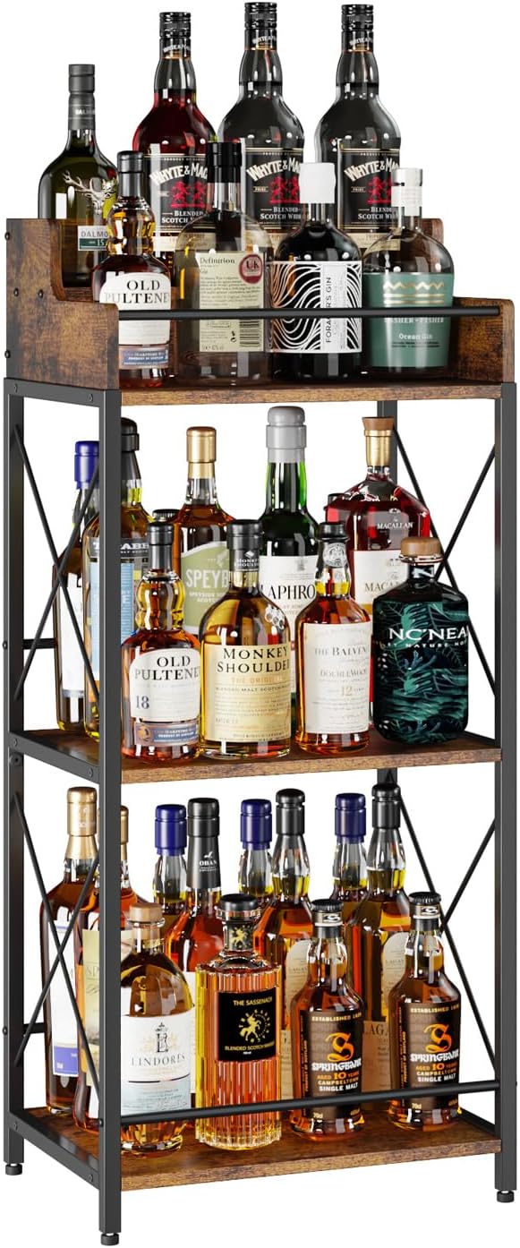 KLM Liquor Bottle Display Shelf, Brown | Liquor Cabinet Bar for Home, 4 Step,...