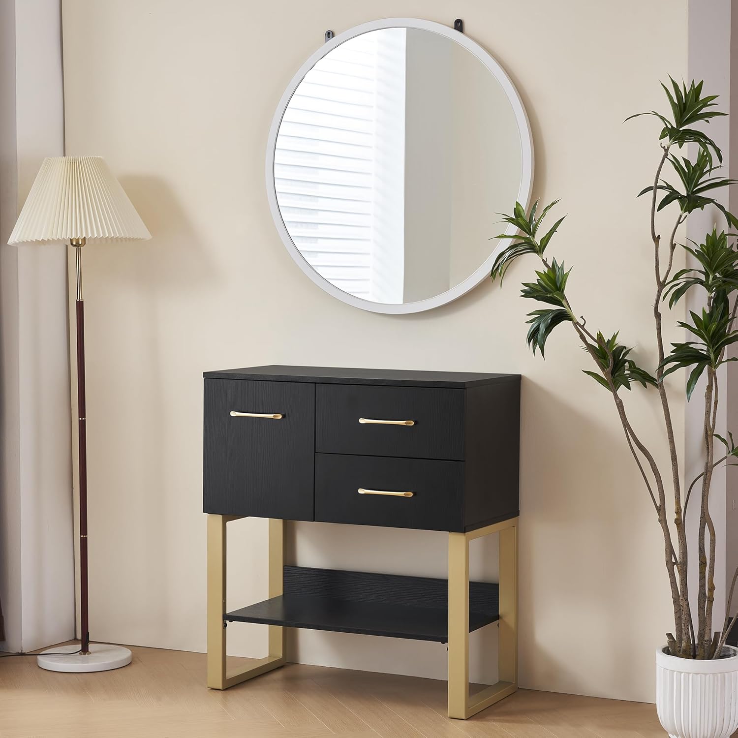 BarberPub Beauty Barber Station, Spa Wall Mount Storage Cabinet, Styling Salon Equipment for Hair Stylist, Bathroom Dresser with Drawers & Shelf 3185 (Black)