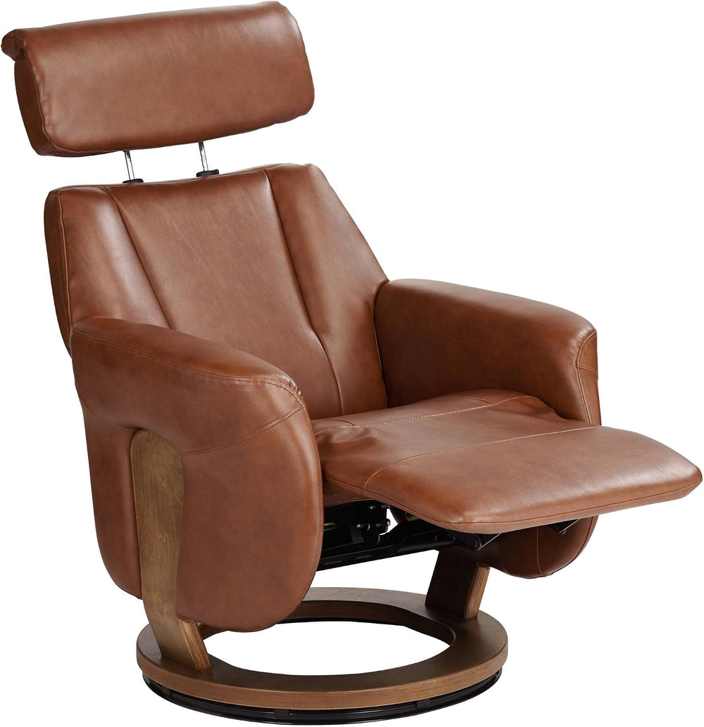 Benchmaster Augusta Brown Swivel Faux Leather Recliner Chair Modern Armchair ...