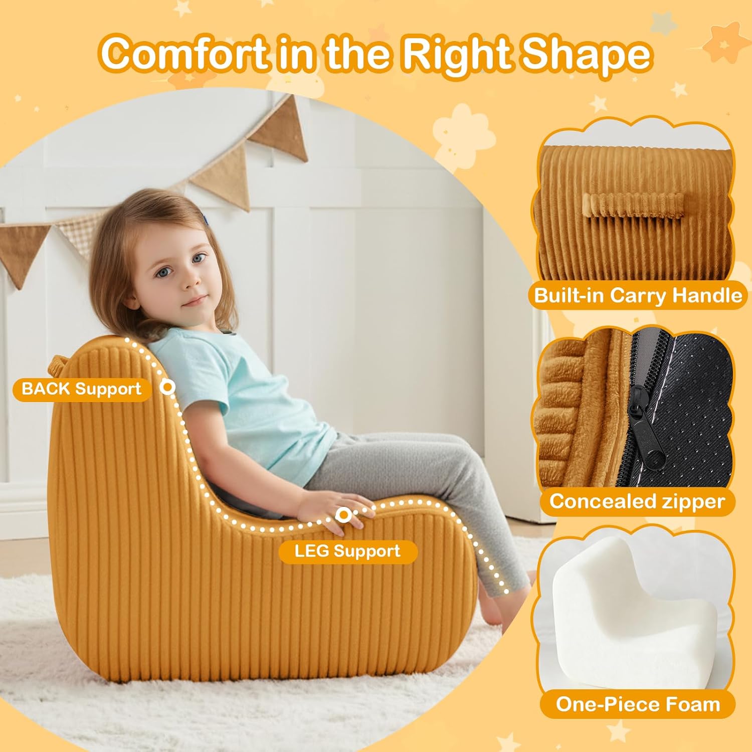 DAICO Kids Bean Bag Chair Toddler Lounge Reading Chairs Comfy 1-6 Years Old | Ultra-Soft Kids Sofa Couch with Handle for Playroom or Bedroom,Toddler sofa with Washable Cover, Gift for Boys and Girls