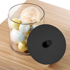 SheeChung 4 Pack 50 Oz Large Apothecary Jar with Bamboo Lid, Laundry Pods Container, Storage Jars for Bathroom Organization, Plastic Canisters with Cute Stickers Spoons(Black)