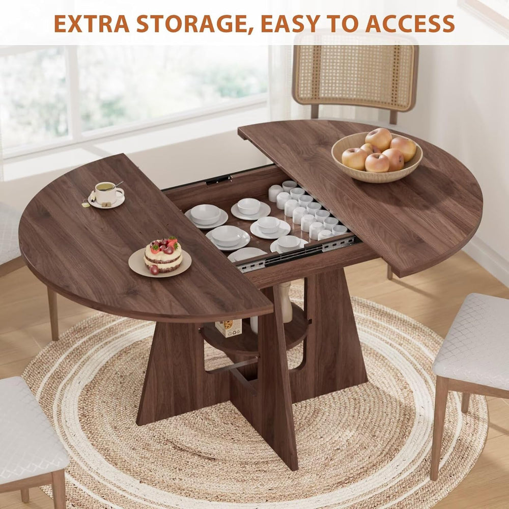 Extendable Round Dining Table for 4-8, 43.3in-59in Modern Kitchen Dining Tabl...