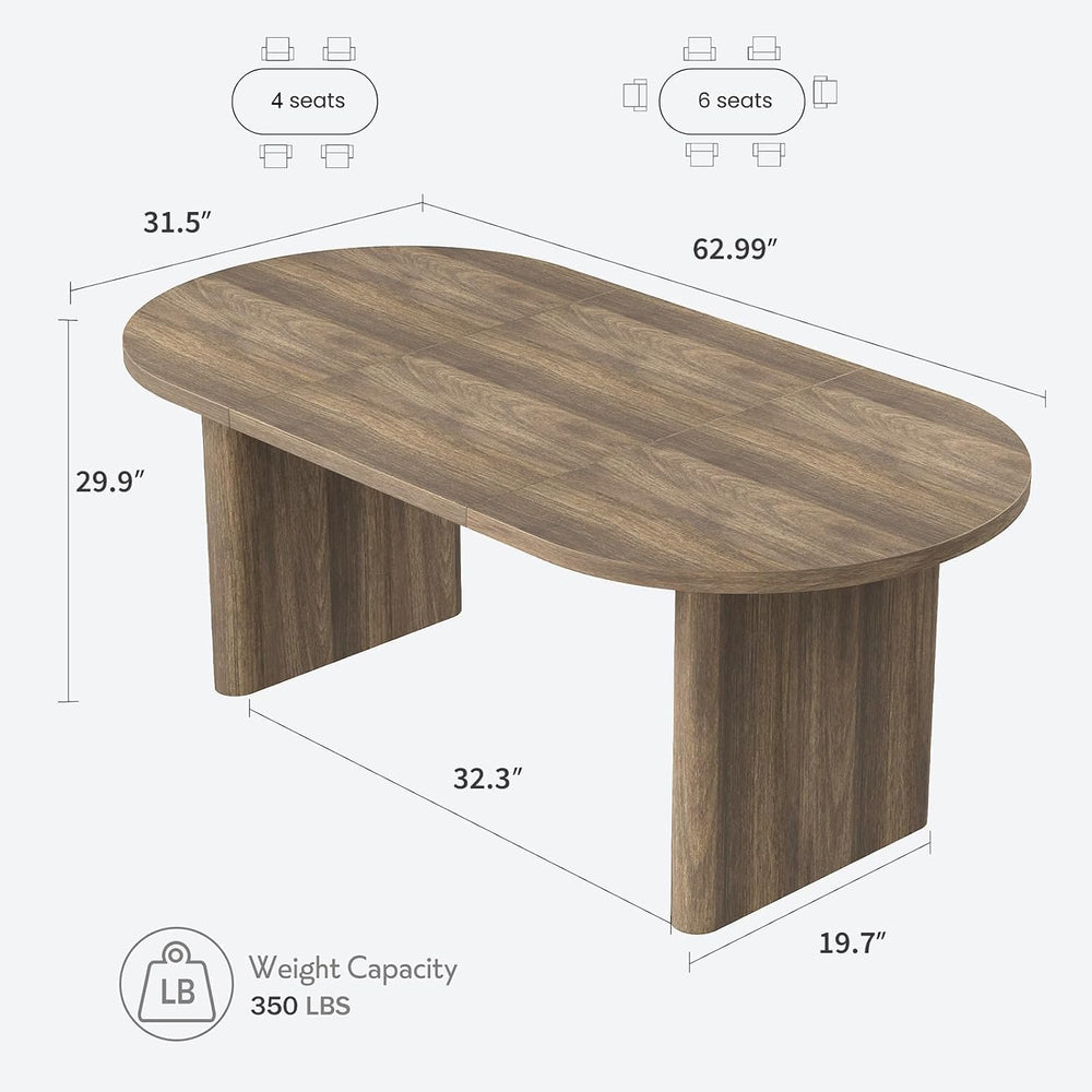 Oval Dining Table for 4-6 People, 63" Modern Kitchen Table with Thick St...
