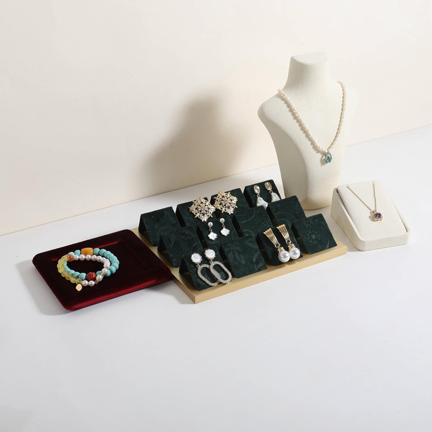 GemeShou Golden coated earring display stand for selling, velvet stud earring holder for jewelry display, Jewlery earring storage organizer tray, studs holder jewelry organizer【Earring holder-Green】