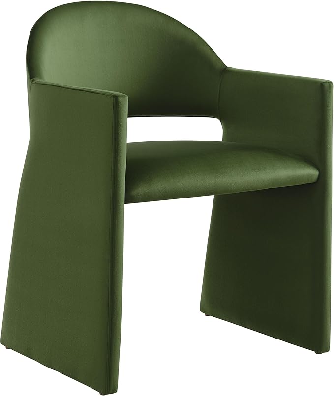 Modway Talia Performance Velvet Dining Armchair in Moss Green - Modern Curved Dining Chair with Open-Back - Stain-Resistant Velvet Barrel Chair - Living Room Accent Chair with Arms