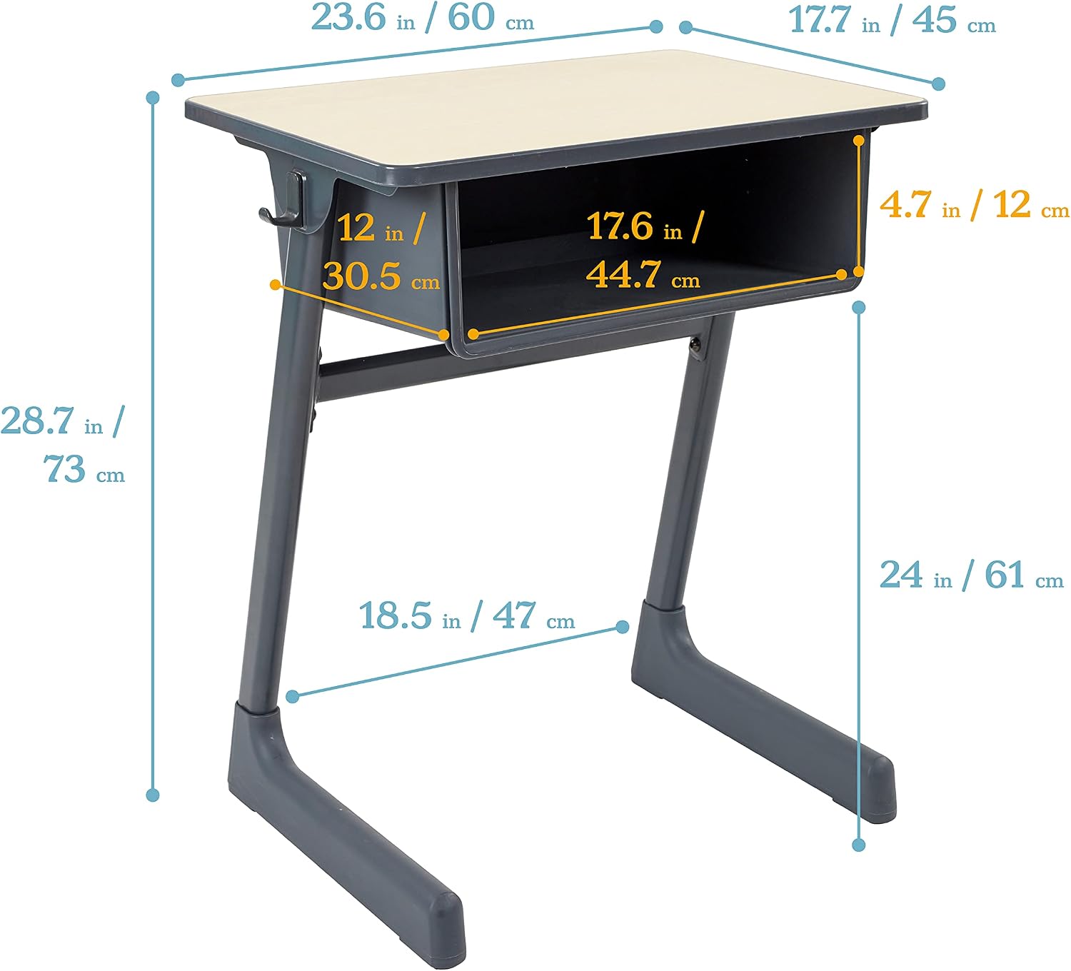 ECR4Kids Cave Open Front Desk with Plastic Book Box, Classroom Furniture, Maple/Black