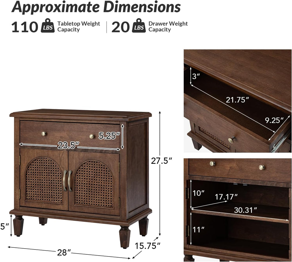 HULALA HOME End Table with Doors and Drawer, Traditional Side Table with Soli...