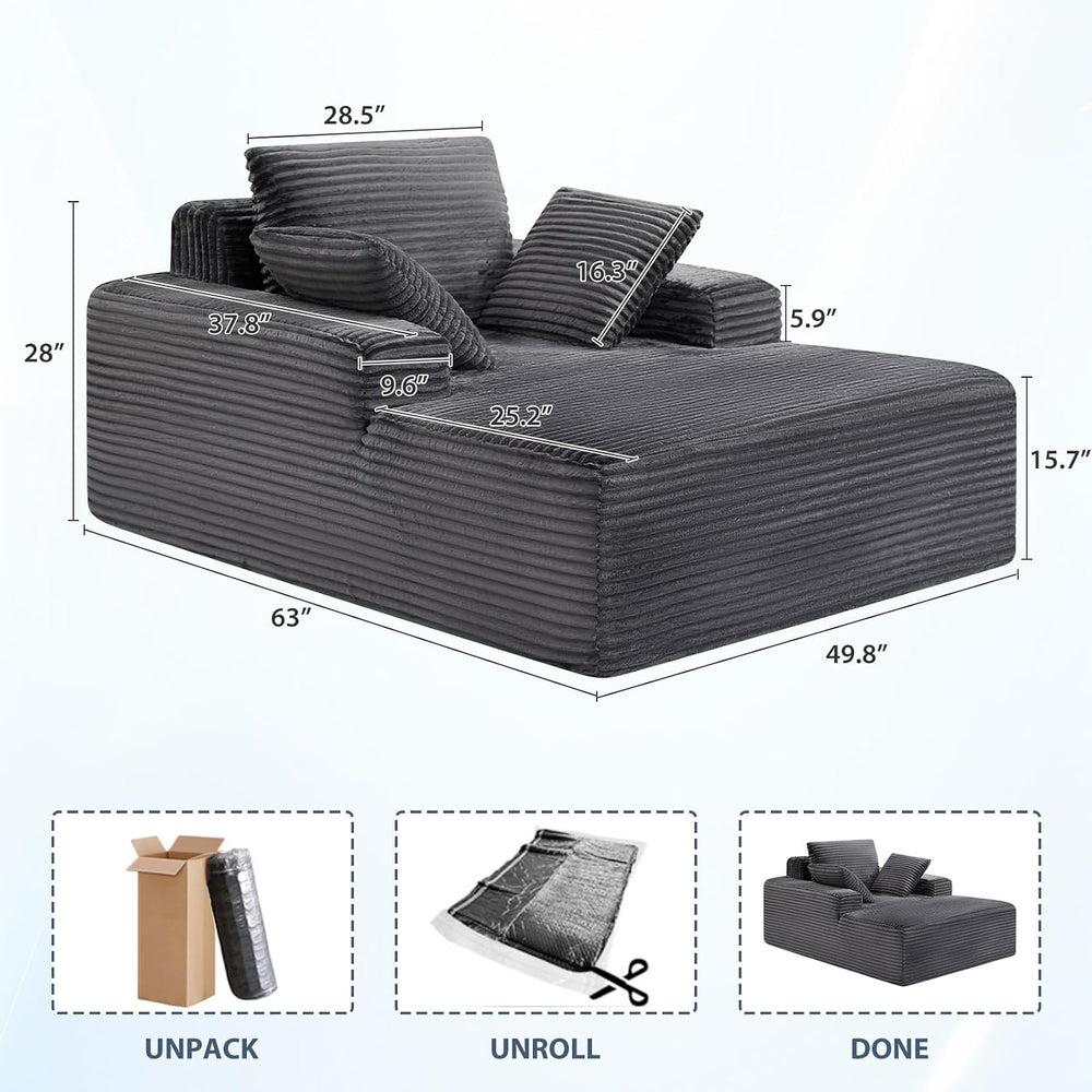 63'' Chaise Lounge Chair Indoor, Comfy Oversized Chair, Corduroy Upho...