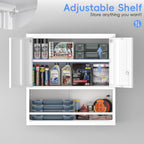 Metal Wall Storage Cabinet, Steel Storage Cabinets with Locking Doors and Shelves, Hanging Cabinet with Guard Bar, Ideal for Kitchen, Laundry, Home Office