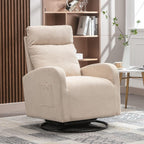 LUCKHAO Swivel Rocking Chair，Nursery Swivel Glide Armchair Linden Fabric Upholstered Modern Rocking Chairs with High Backrest for Nursery, Bedroom, Living Room（Beige