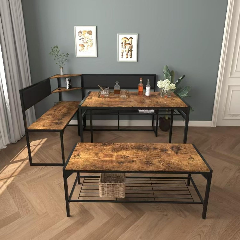 KEIKI 3-Piece Corner Dining Table Set for 4-6, Industrial Kitchen Table and C...